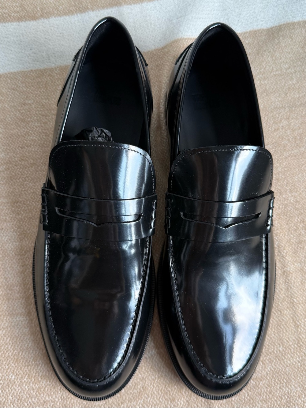 The Kooples Black Glossy Smooth Leather Penny Loafers Size US 10- EU 43 - Picture 2 of 10